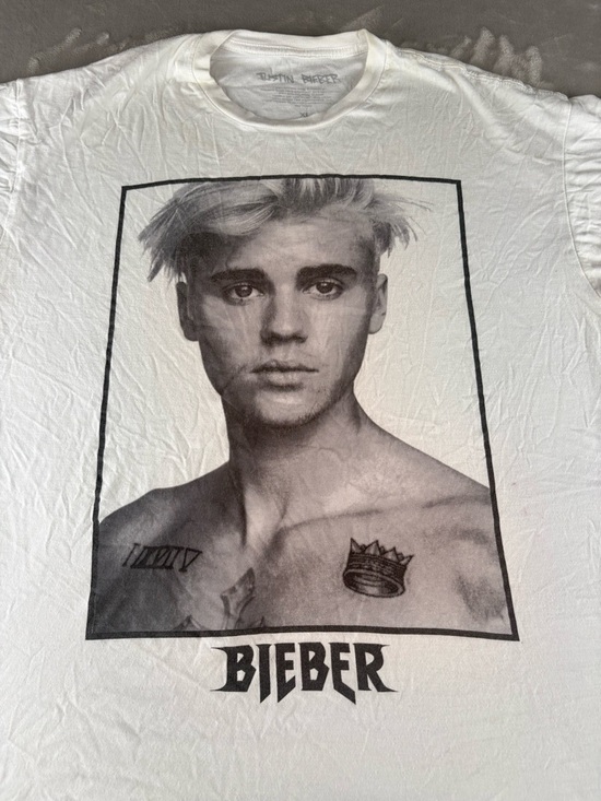 Justin Bieber Other - Justin Bieber Graphic T Shirt XL White Vintage Style Portrait Tee Pop Music
